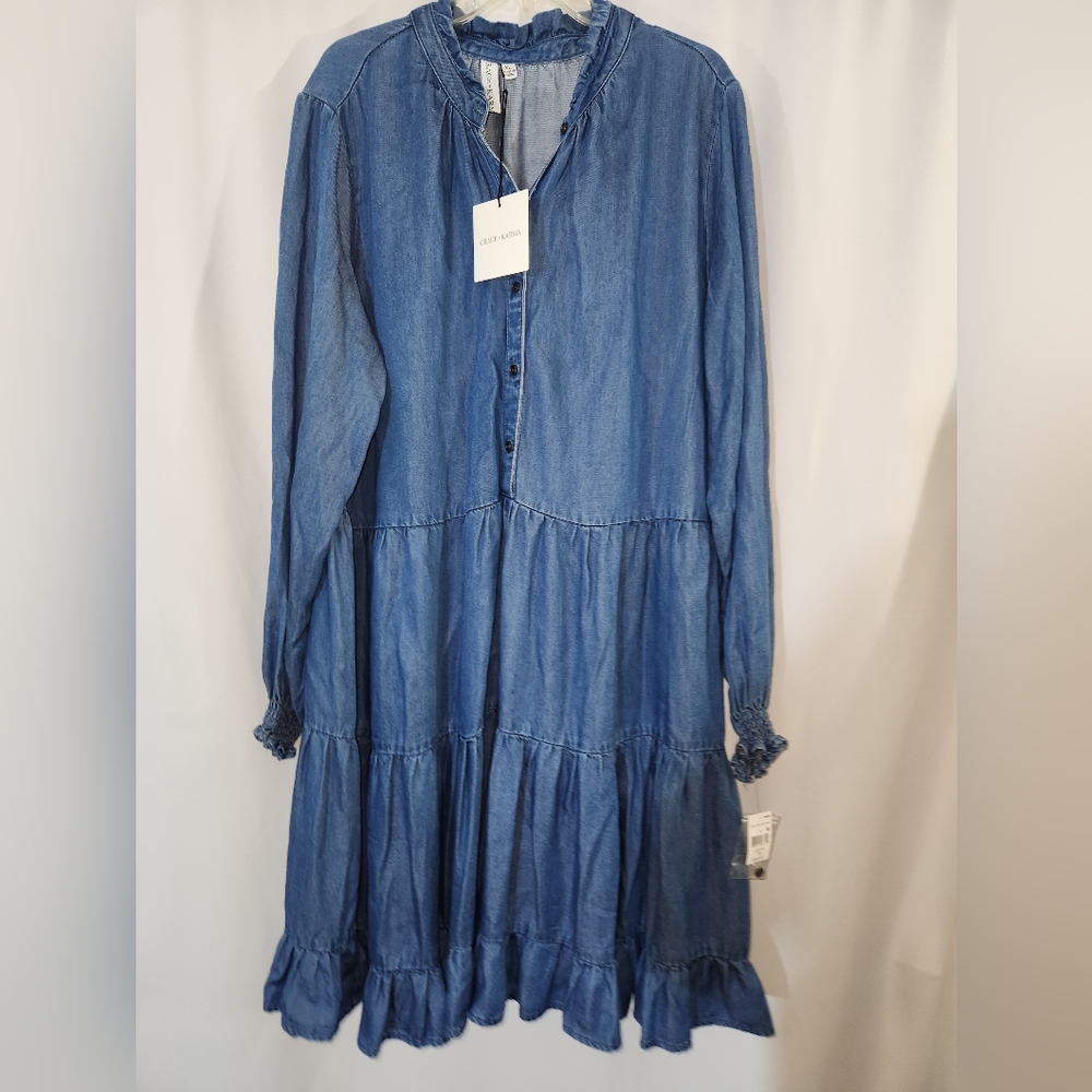 Elegant Blue Long Sleeve Denim Dress